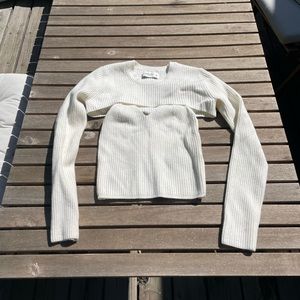 Abercrombie cream fitted crop cami shrug sweater set ribbed